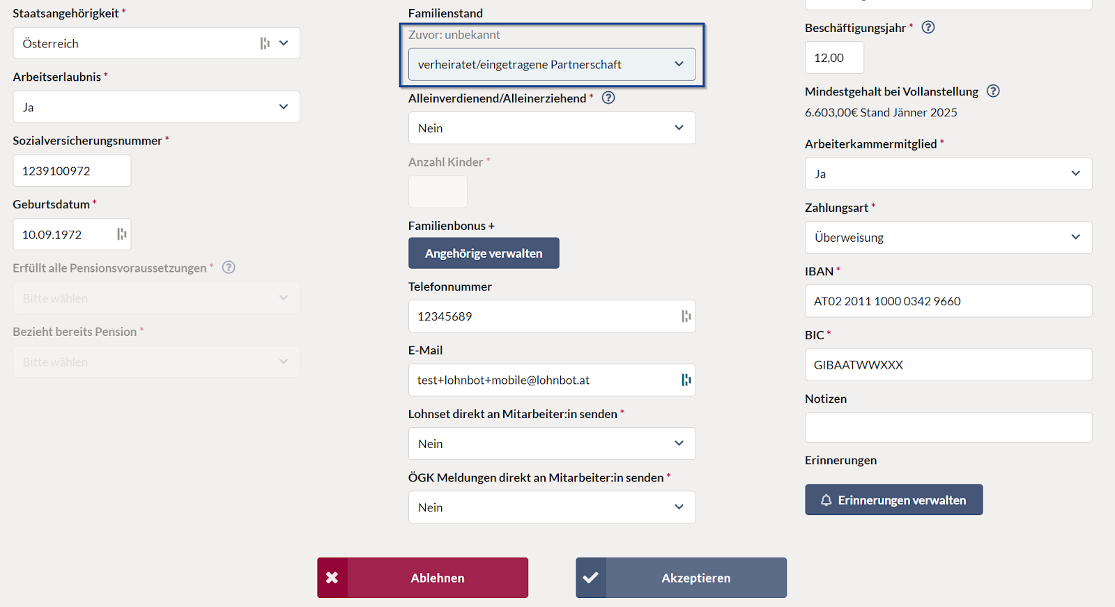 Bild eines Stammdatenformulars. Für das Feld 