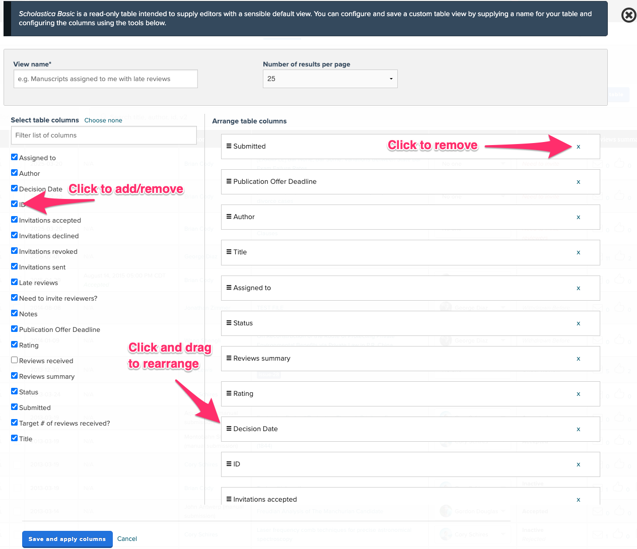 Screenshot of the custom view creation screen with all checkboxes selected except for the Reviews received checkbox