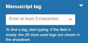 Screenshot of the manuscript tag field in the side filter.