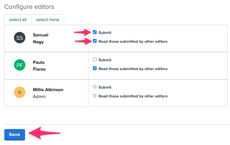 Screenshot of the Configure editors area. The