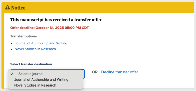 Screenshot of the transfer offer area of the decision letter. The