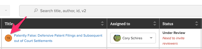 Screenshot of the TR logo showing for a paper in the manuscript table