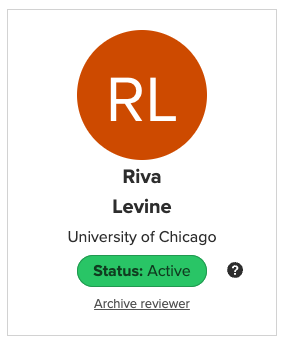 Screenshot of the Reviewer Details page showing the reviewer has the Active status.