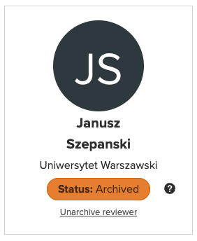 Screenshot of the Reviewer Details page showing the reviewer has the Archived status.
