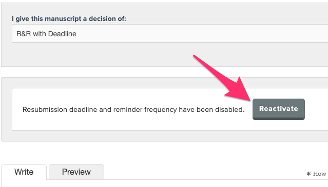 Decision letter page for an R&R decision showing that the Disable button has been clicked and now a
