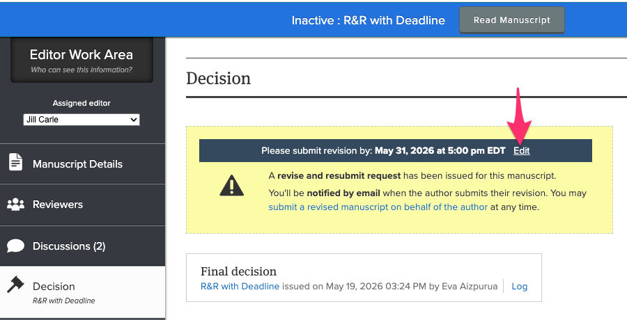 Decision tab showing the