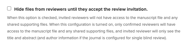 Reviewer Options panel with arrow pointing to the 'Hide files from reviewers until they accept the invitation' checkbox