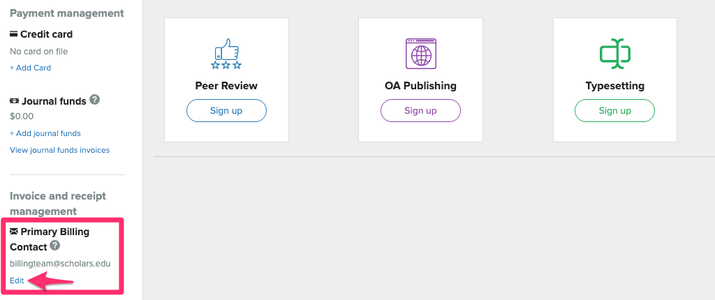 Billing page with
