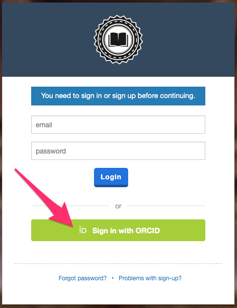 Sign in modal with an arrow pointing to the green