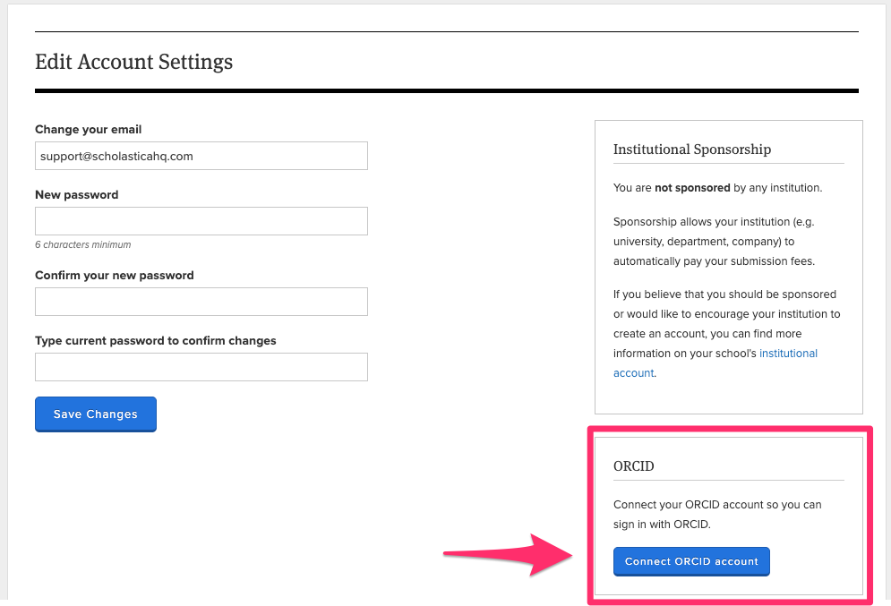 Edit Account Settings page with the