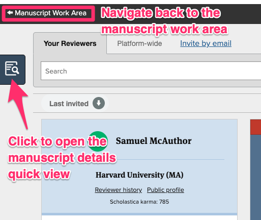 The Reviewer Invitation screen. The go back to