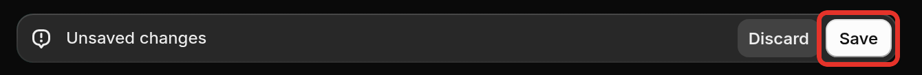 The Settings page save bar after a label was edited, with the Save button