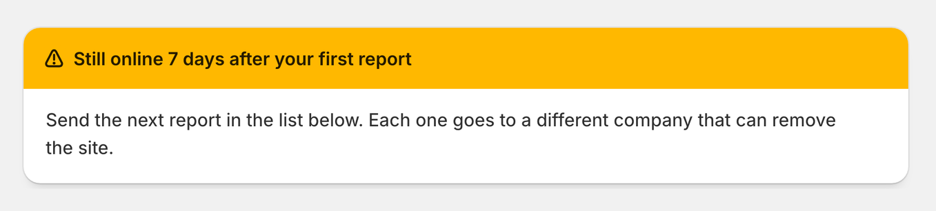 The Still online 7 days after your first report banner