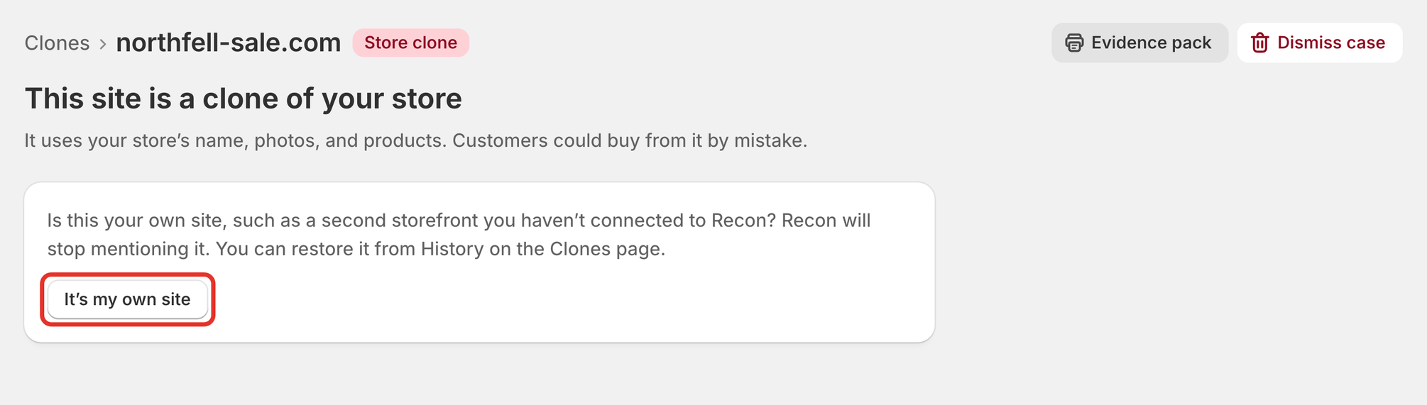 A clone case with It’s my own site outlined