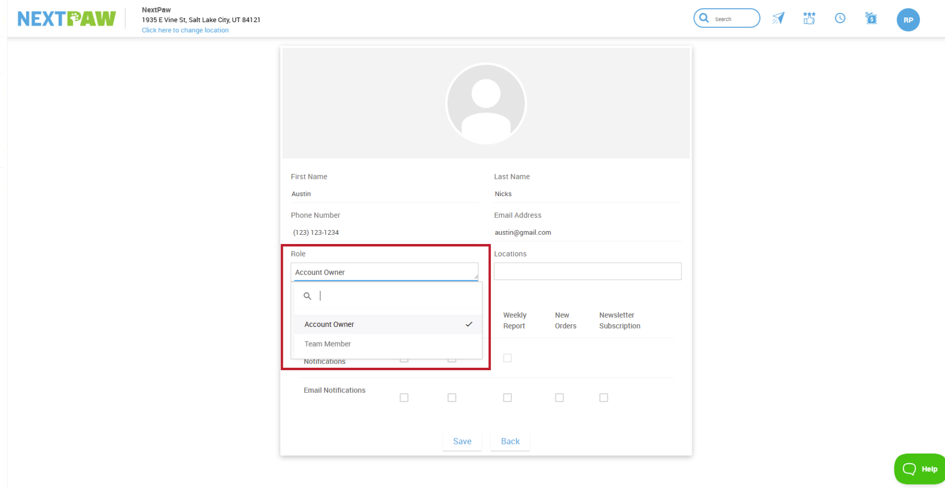 Team Member Permission Selection
