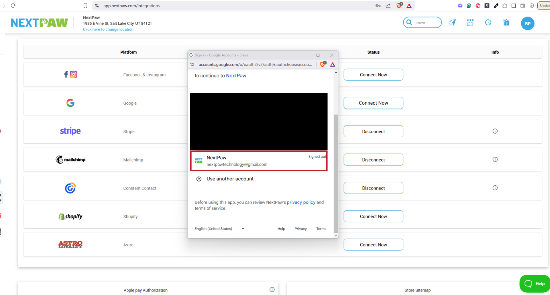 Google Account Selection Screen