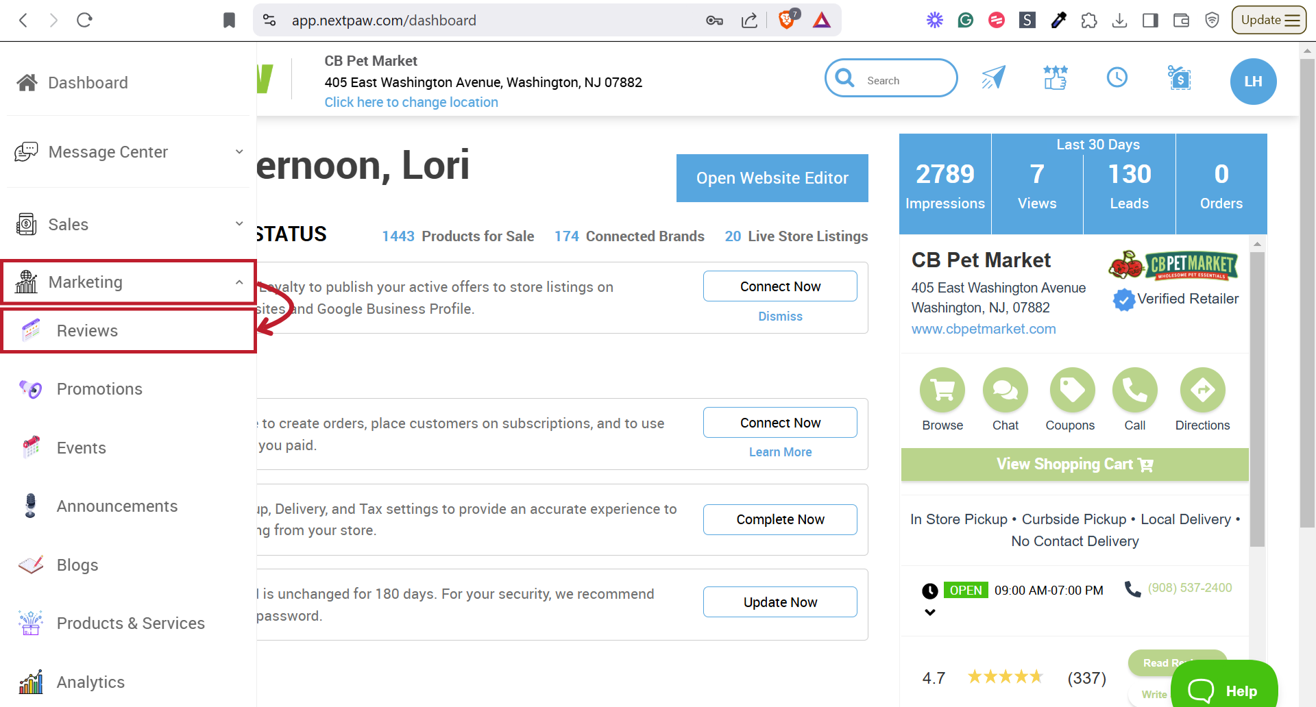 Marketing Reviews Navigation