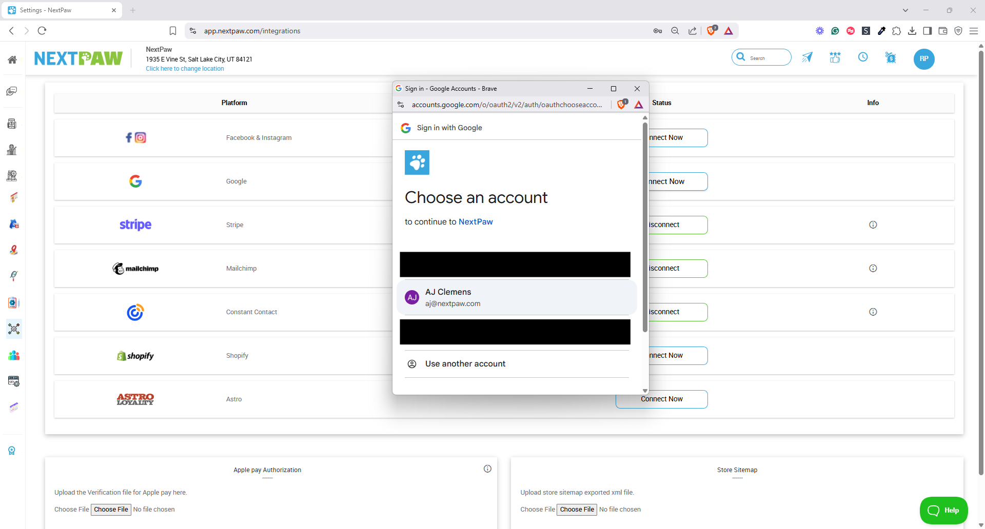 Google Account Selection