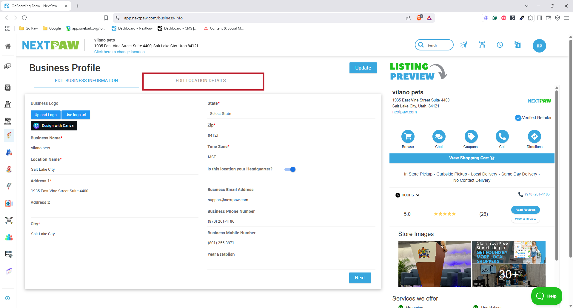 Edit Location Details Button