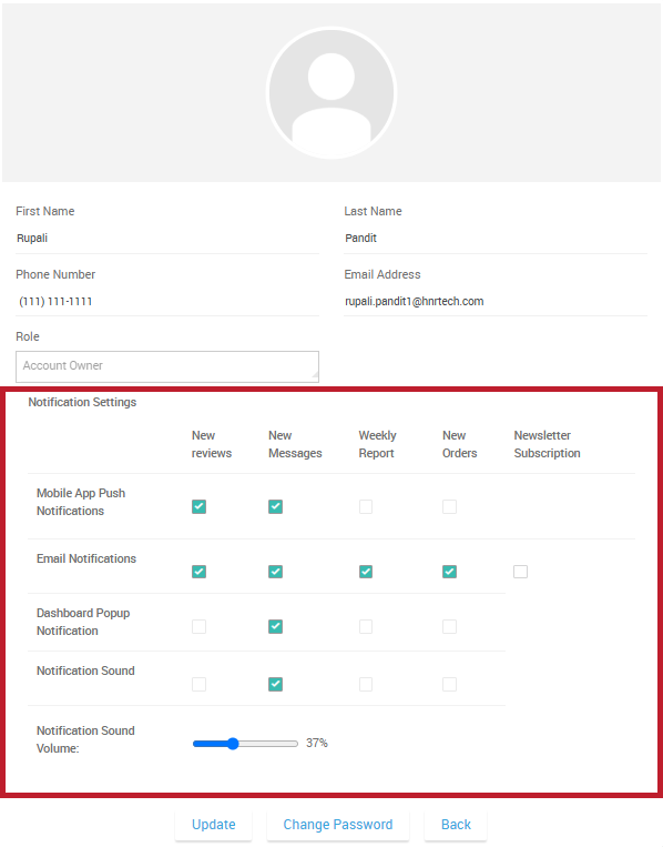 User profile edit form with personal information fields