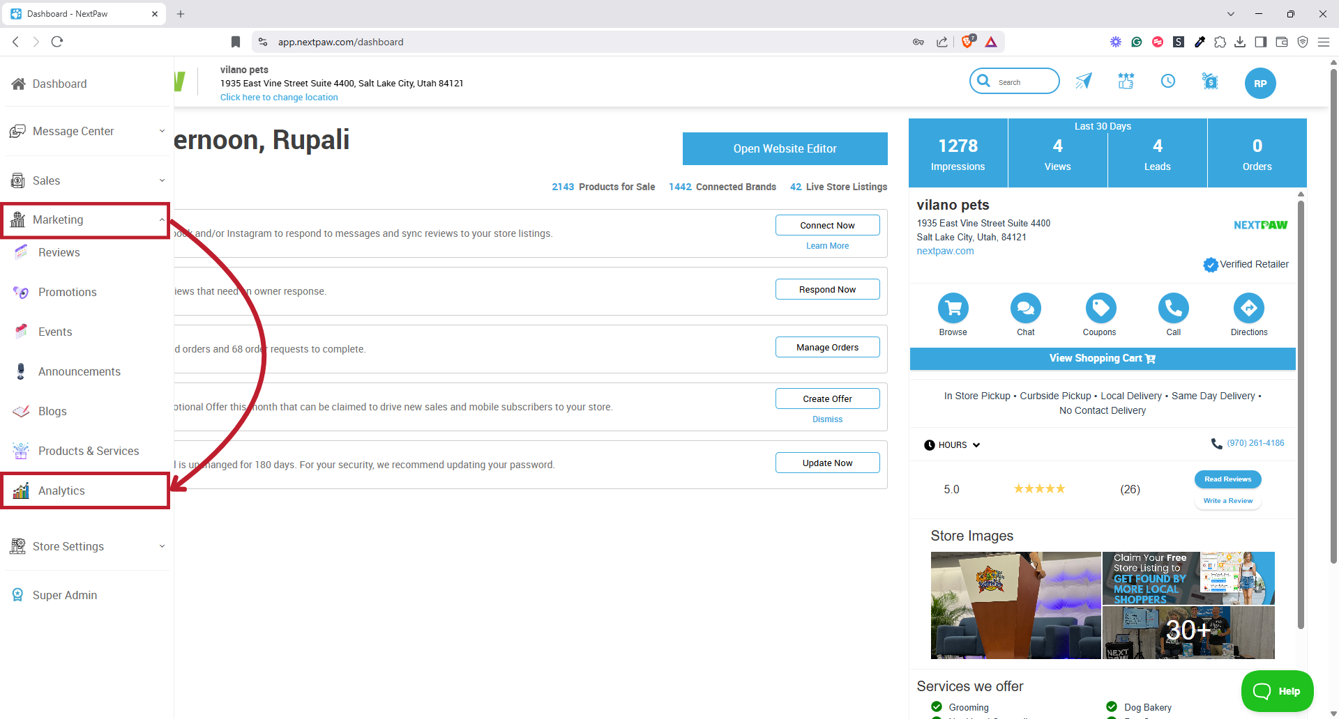 Analytics Report Section Location