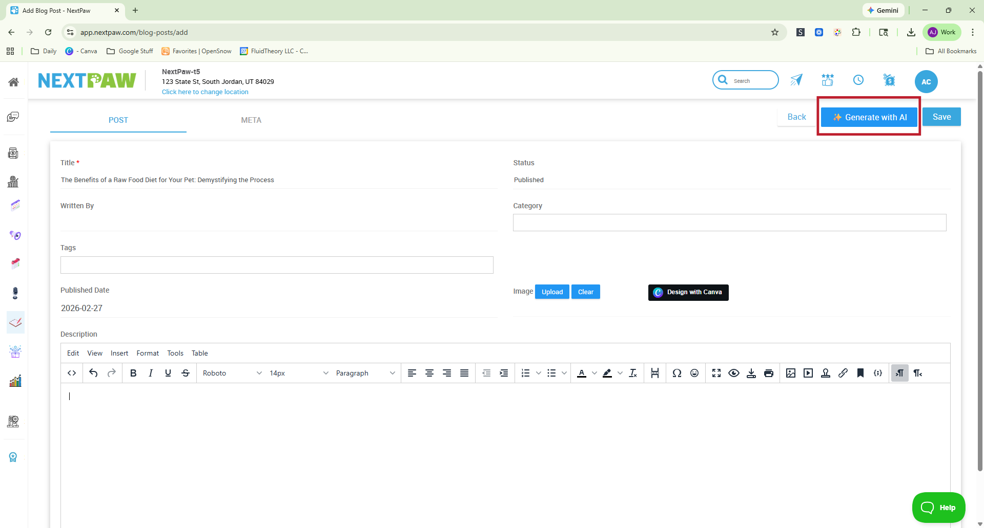 Generate with AI button