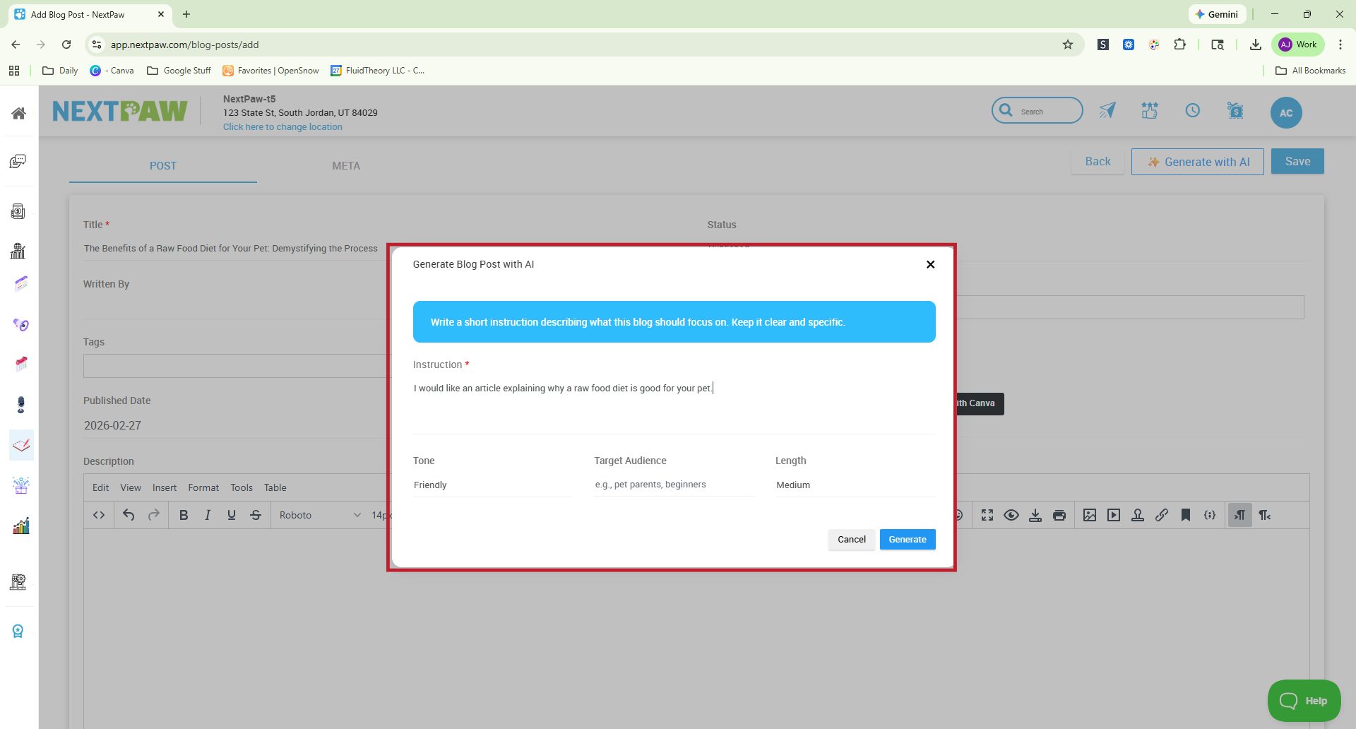 AI options for article style and audience