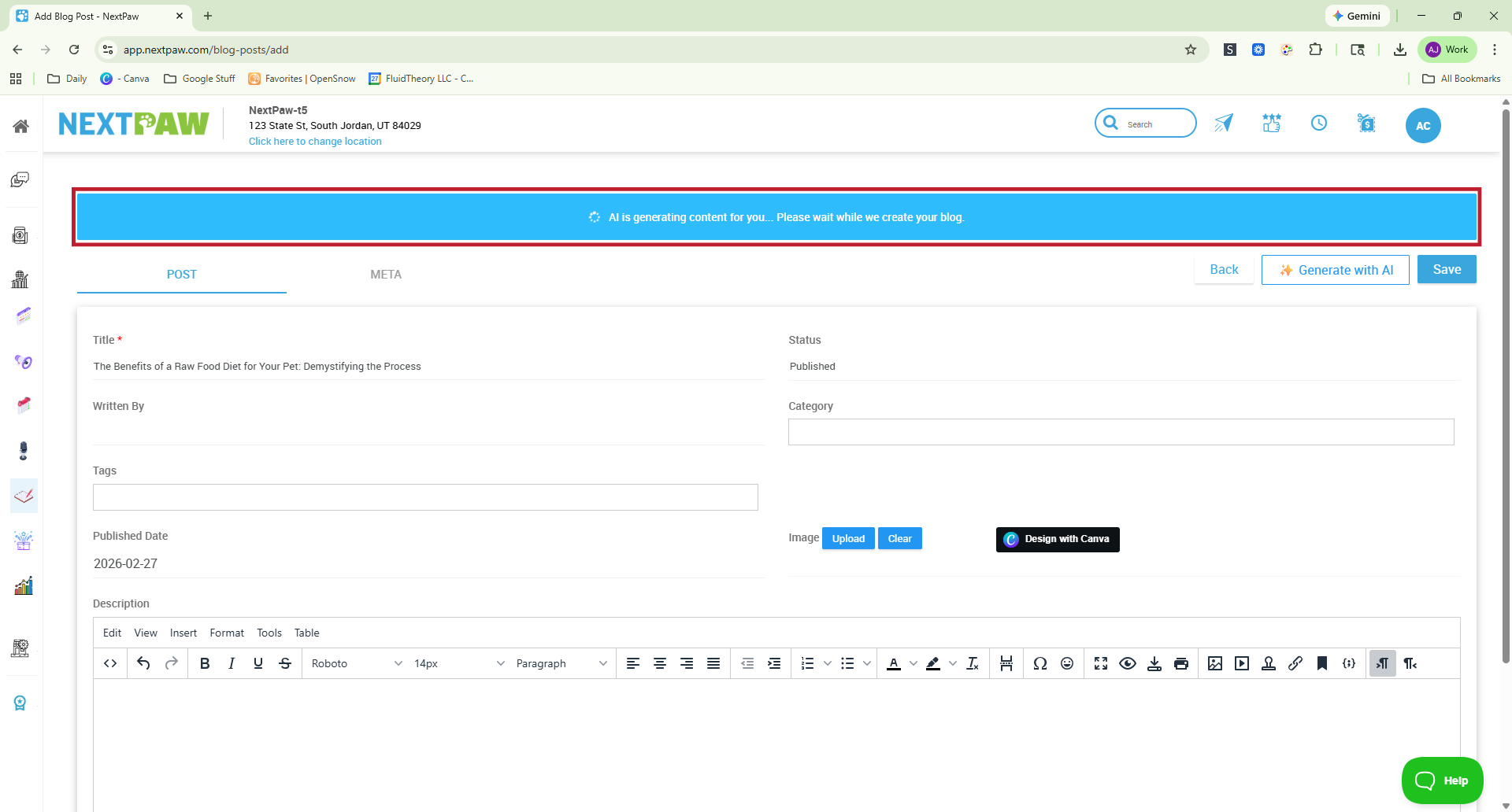 Content generated successfully message
