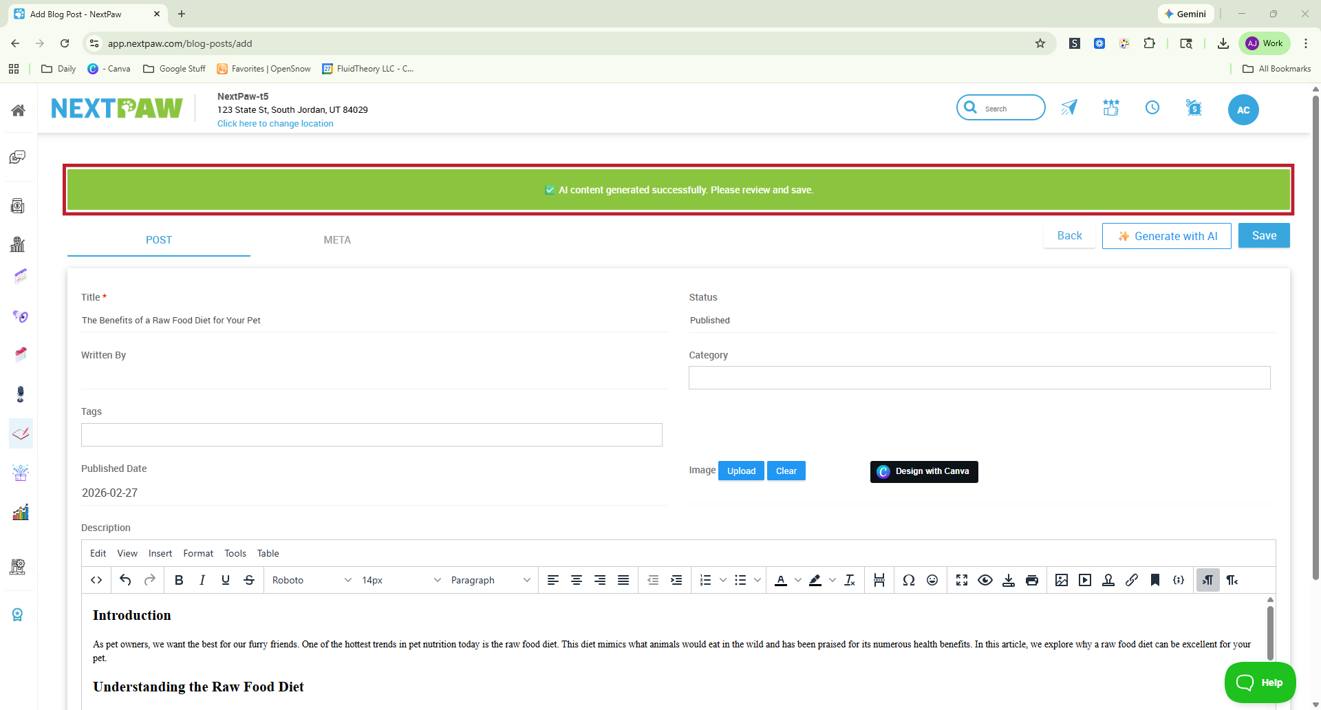 Generated content in Description field