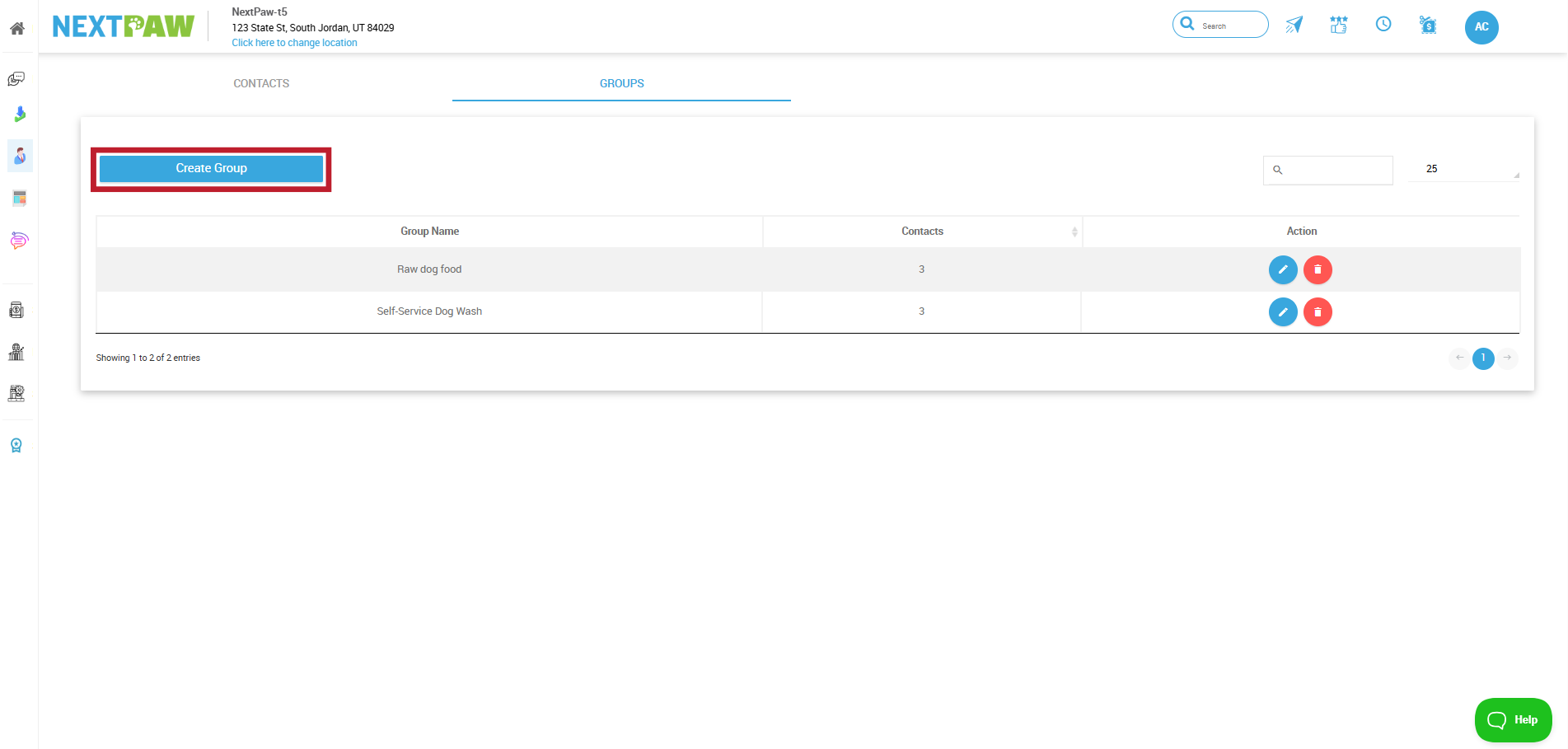 Create Group button on Groups tab