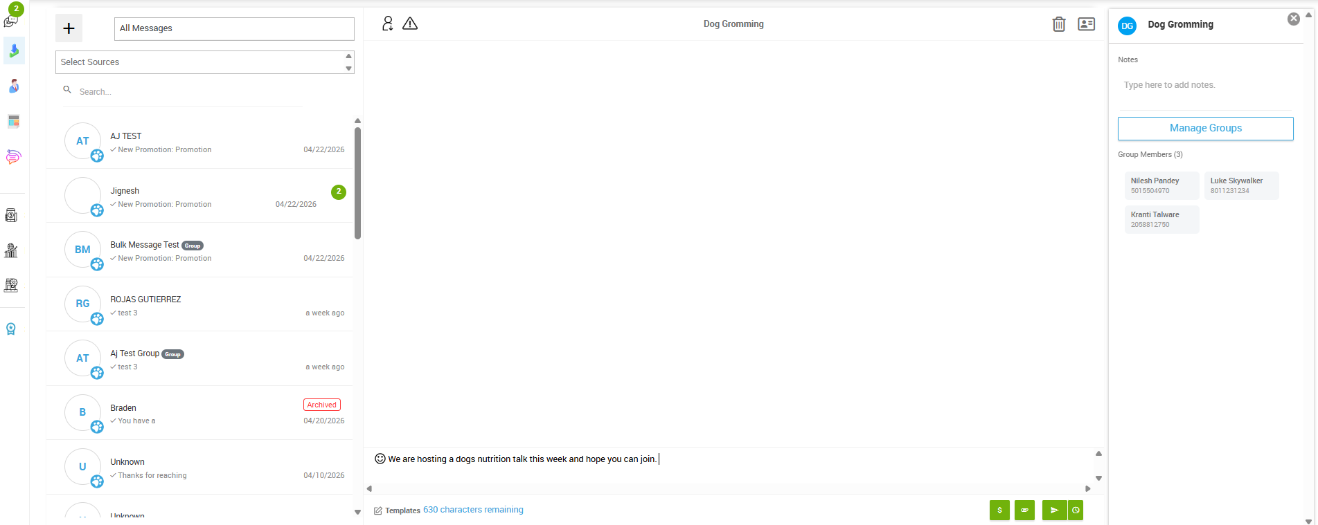 Composing and sending a bulk message