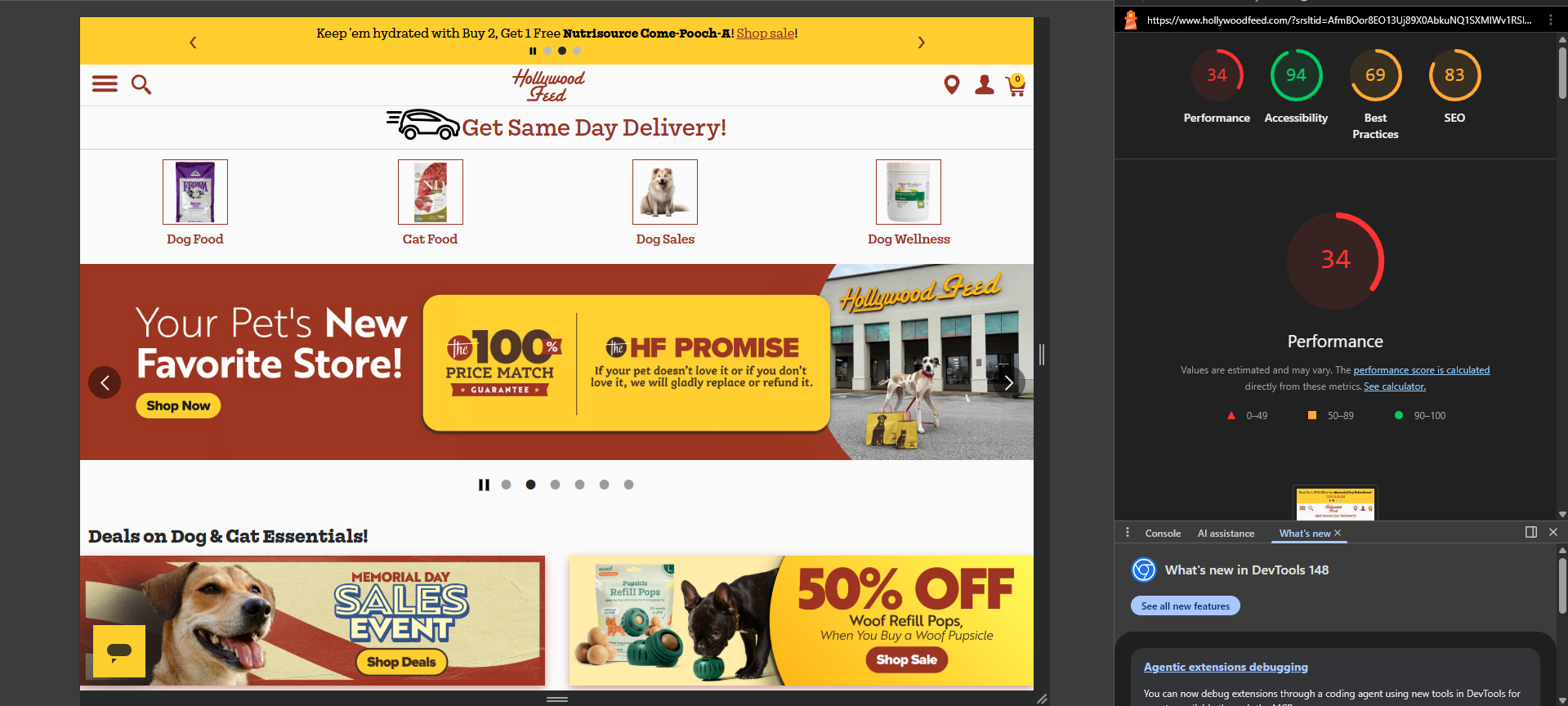 Hollywood Feed homepage mobile Lighthouse scores