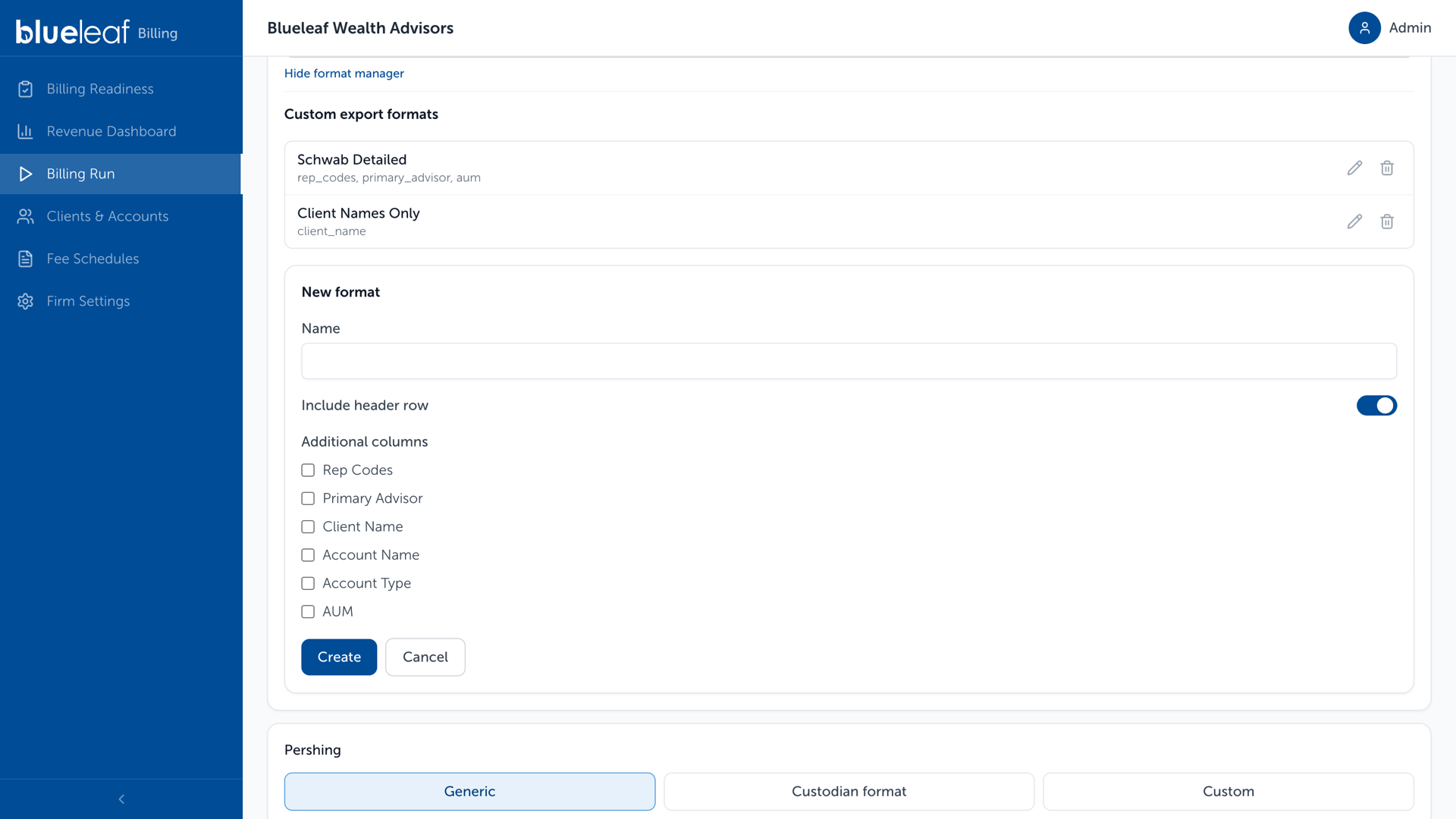 Billing Run exports, the custom export format manager