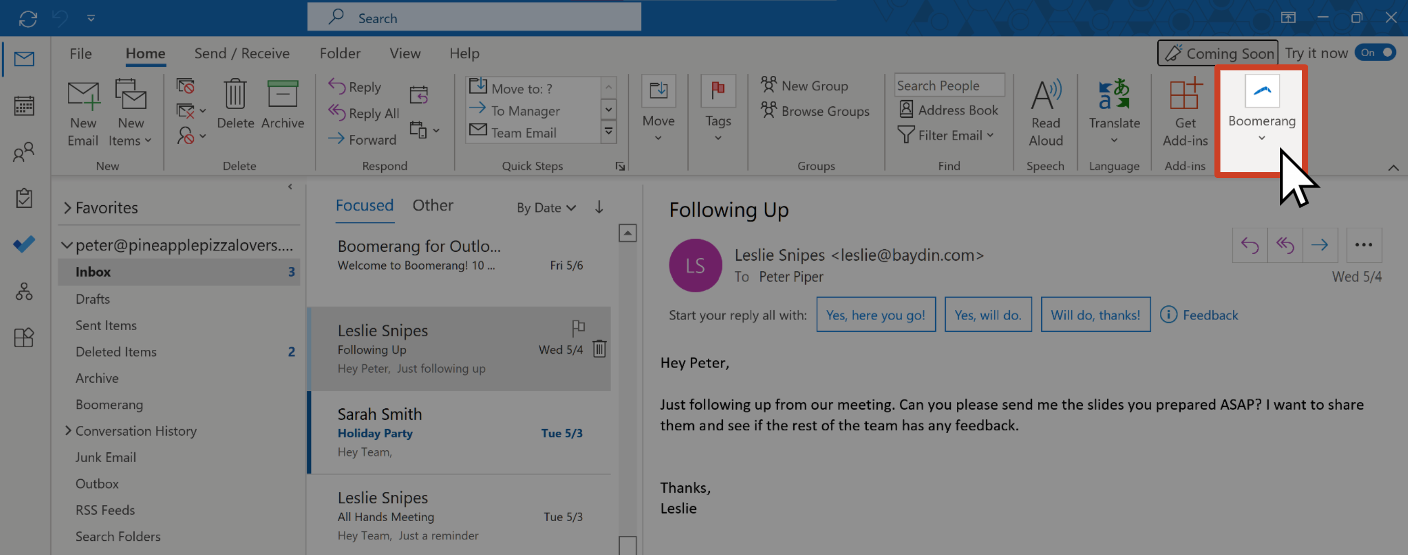 Snoozing emails in your browser-based version of Outlook – One Minute  Office Magic