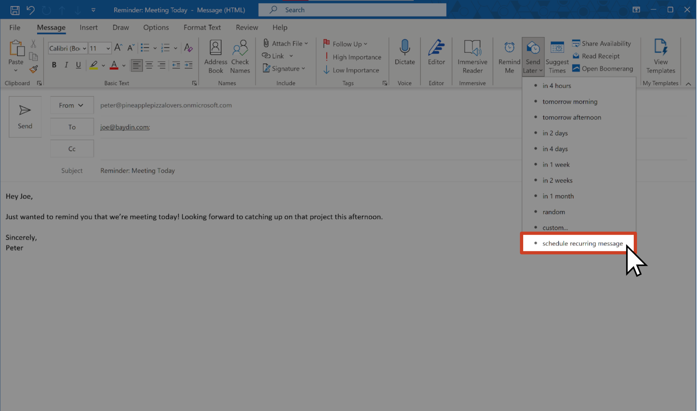 How to create a Recurring Message Boomerang for Outlook Help