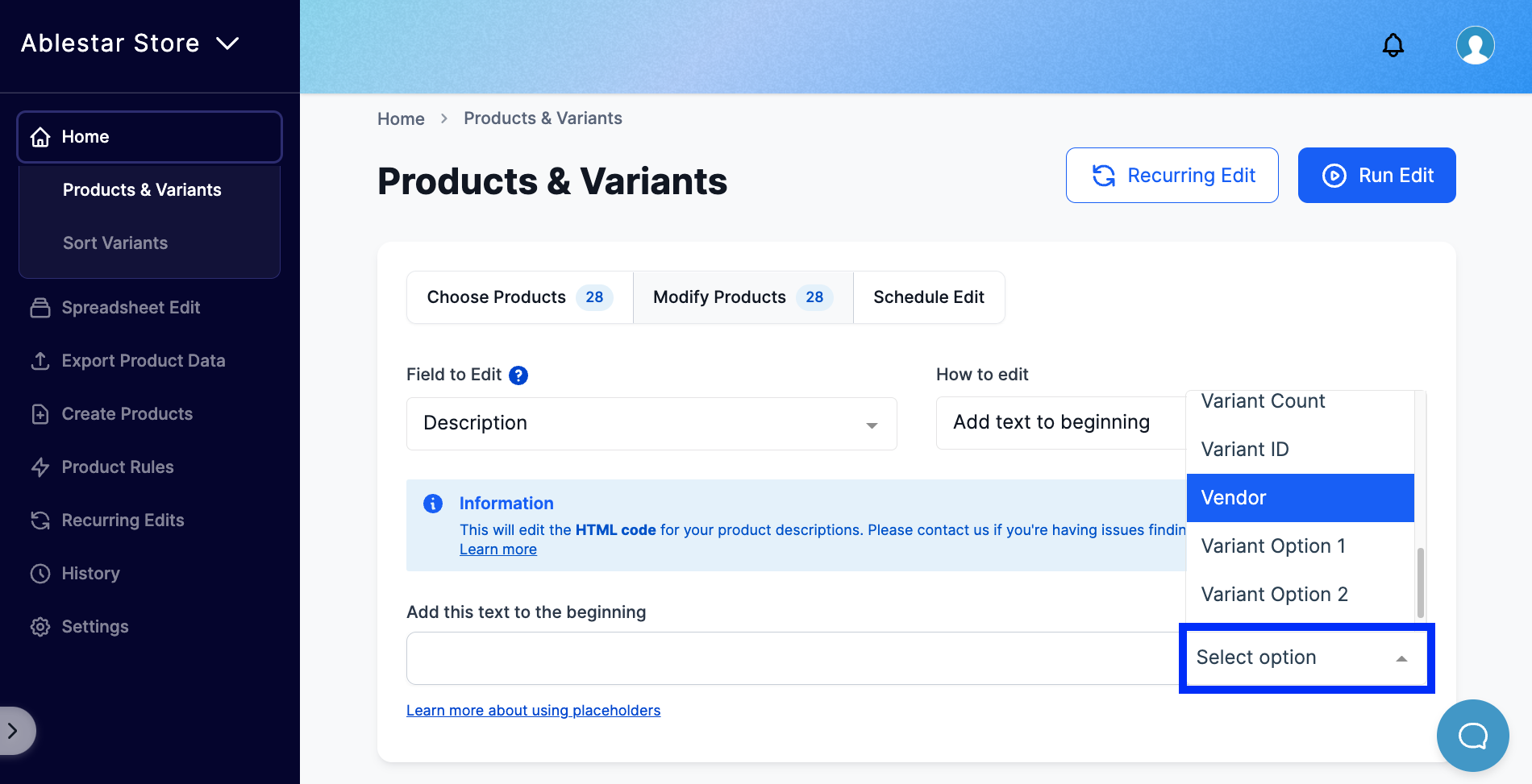 Editing Product Fields Using Placeholders from Other Fields - Ablestar ...
