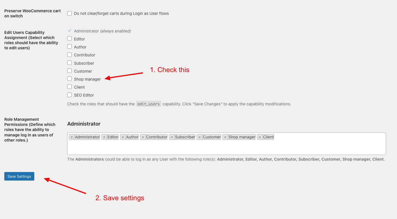 Enable Shop Manager Role
