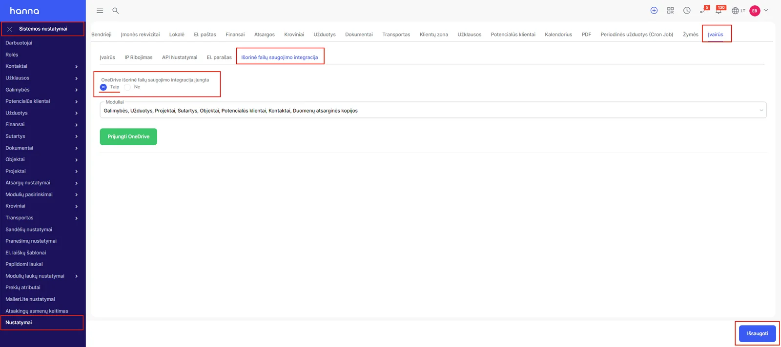 Integration setup screen 1