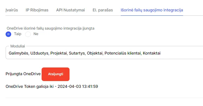 Integration setup screen 3