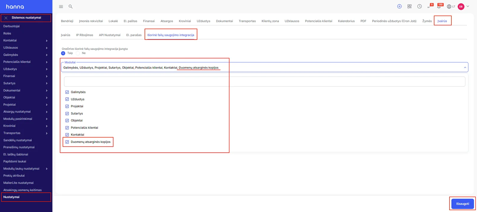 Integration setup screen 4