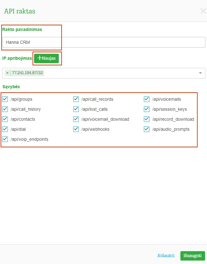 Integration setup screen 5