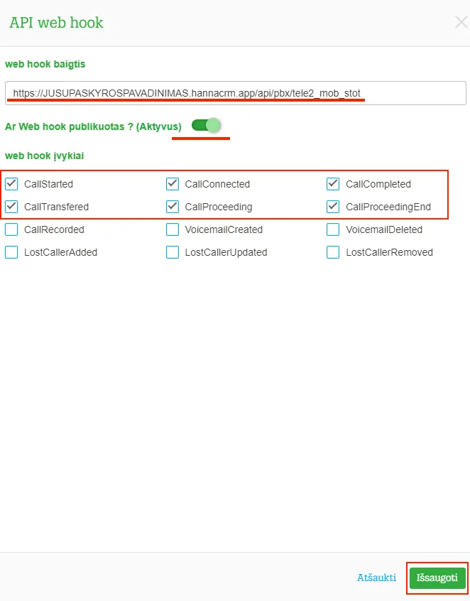 Integration setup screen 9