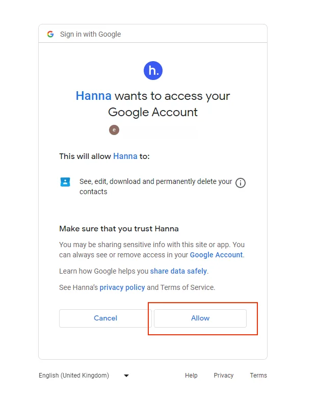 Integration setup screen 4
