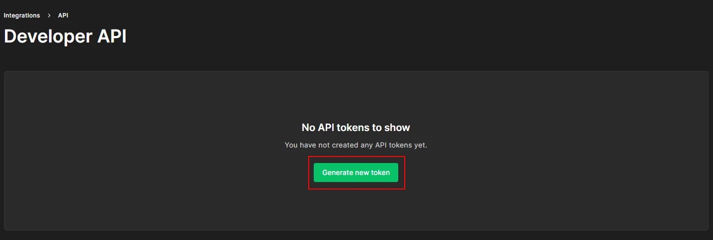 Integration setup screen 3