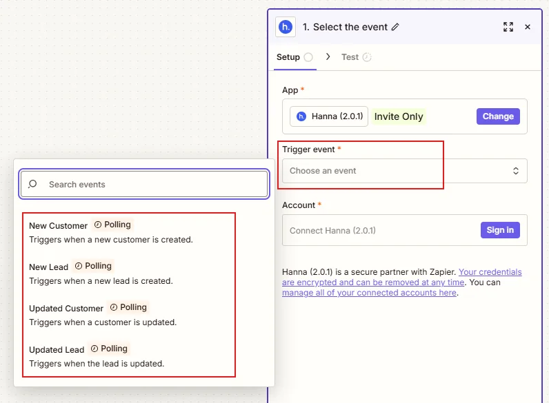 Integration setup screen 4