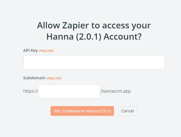 Integration setup screen 6