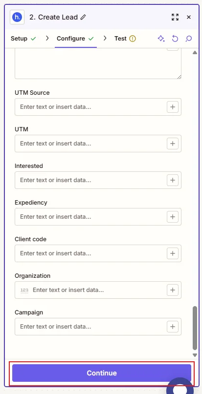 Integration setup screen 7