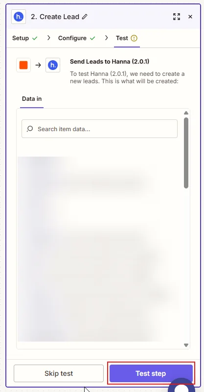 Integration setup screen 8