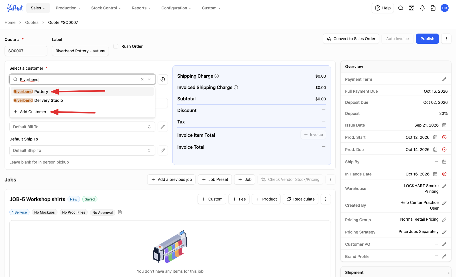 The customer list filtered by a search, with a matching customer and + Add Customer both marked