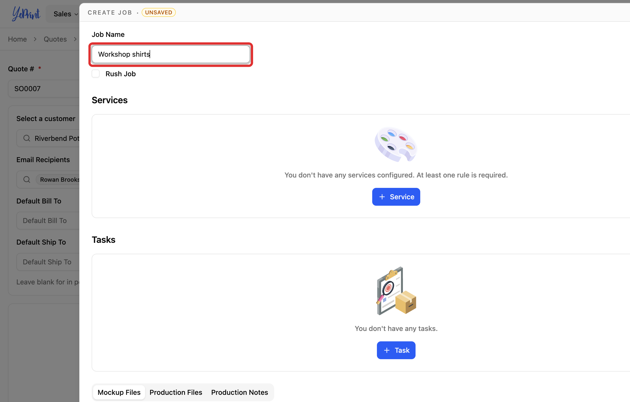 Create Job with the Job Name filled in